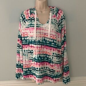 Koolaburra by UGG hoodie top tie dye stripes free spirit hippie pullover XL